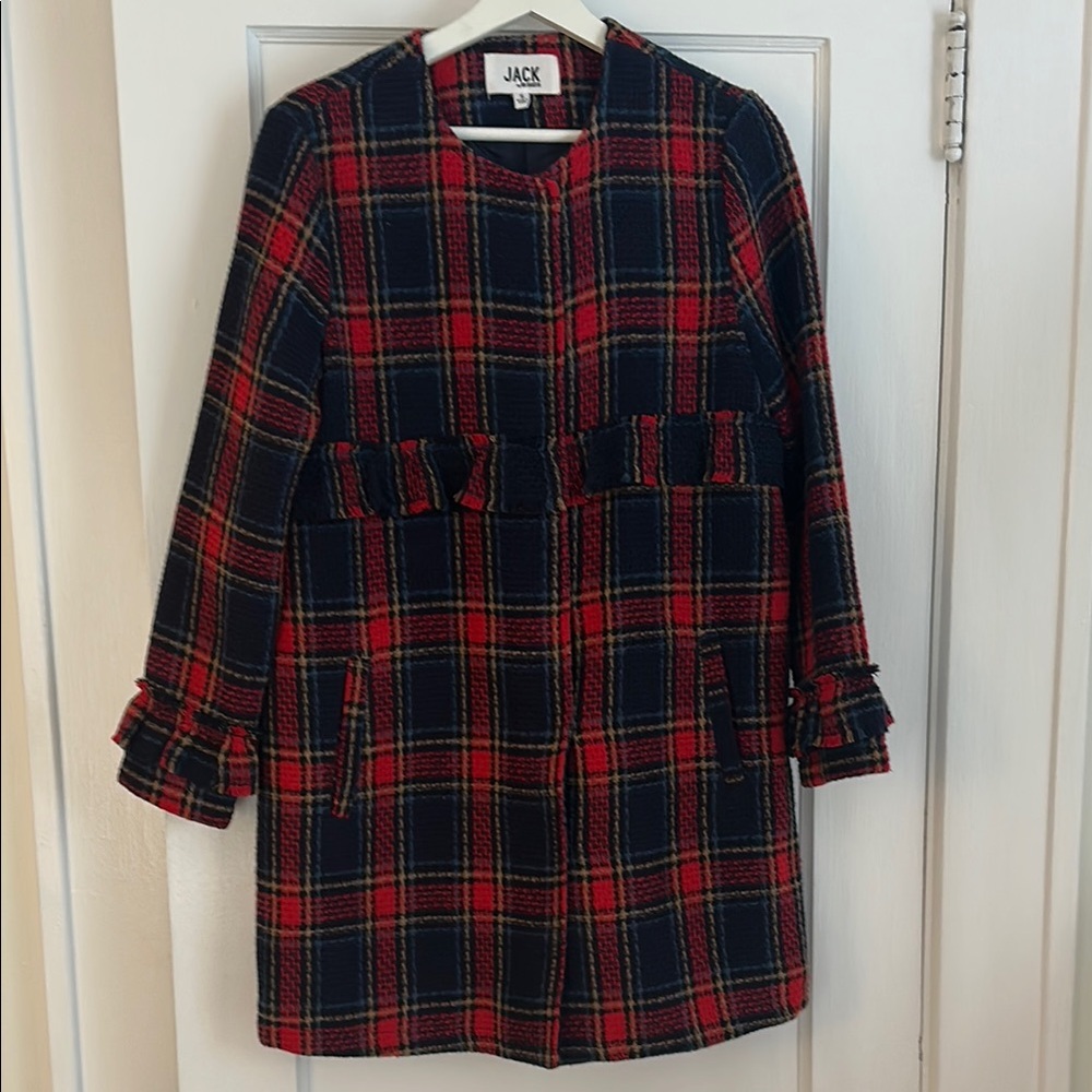 Jack by BB Dakota Red and Black Pea Coat with Classic Tartan Design